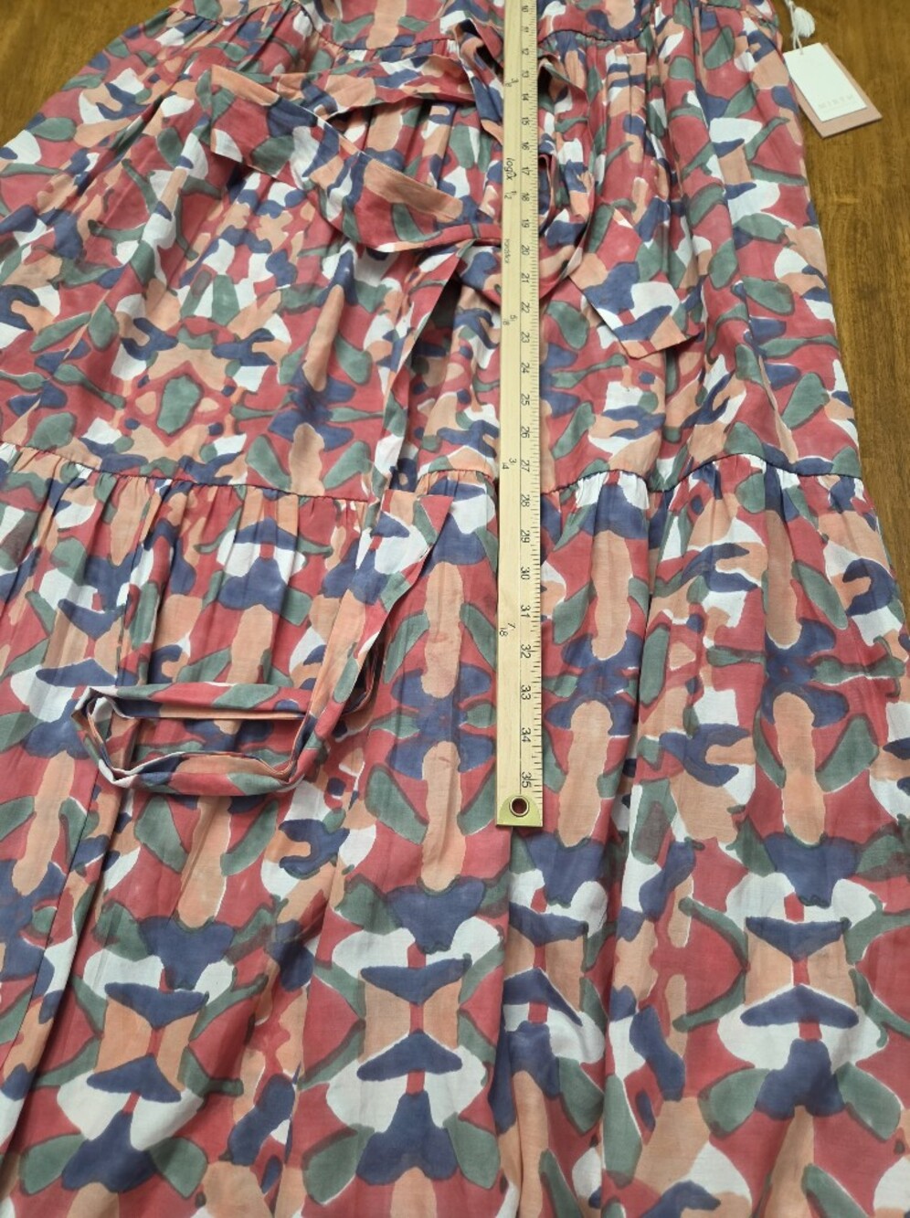NWT MIRTH Maxi Dress Elastic Neckline Tie Waist Flutter Sleeve Sz Lg Pink Gray - Picture 10 of 10